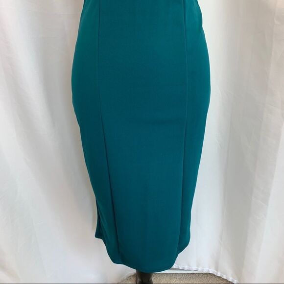 Teal green cutout crisscross choker bodycon dress Sz M - Picture 4 of 12